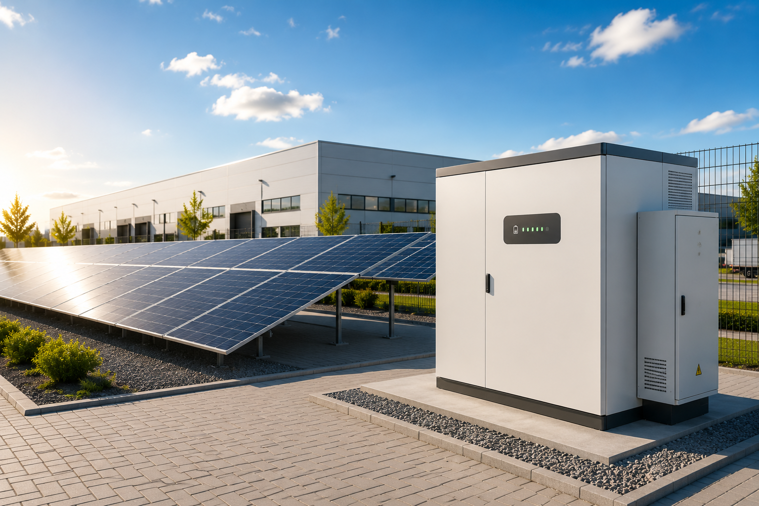 Photovoltaik-Anlage mit Batteriespeicher an einem Gewerbestandort